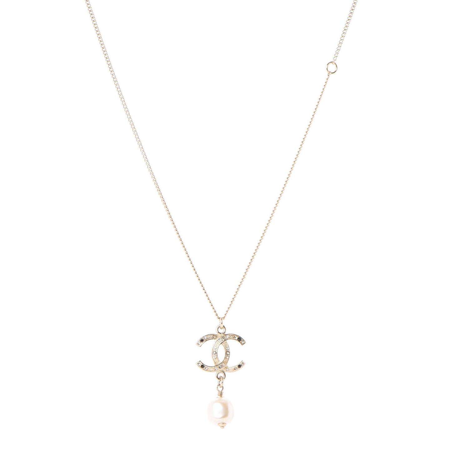 Pearl CC Drop Necklace Black Gold