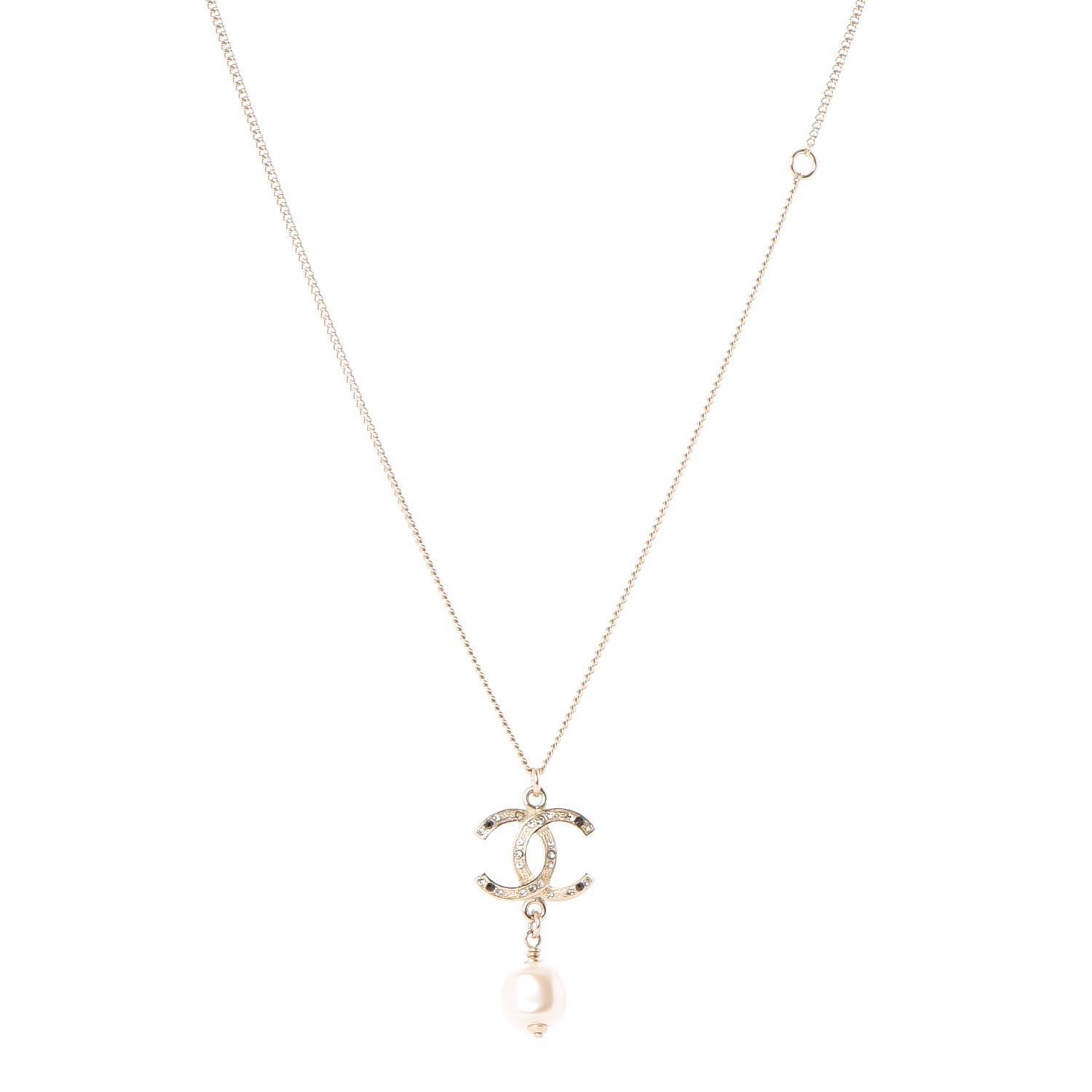 Chanel Pearl CC Drop Necklace Black Gold 1 of 6