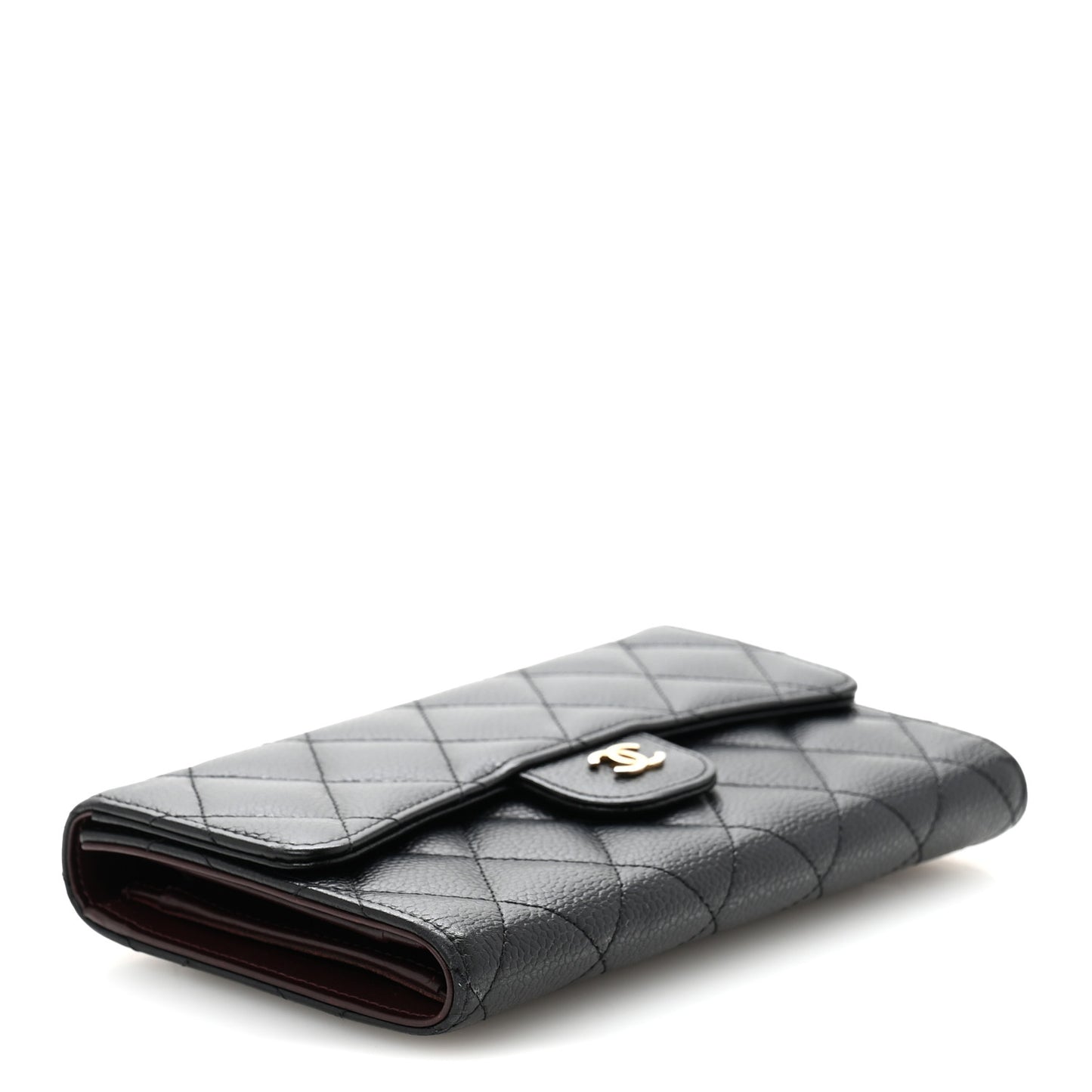 Caviar Quilted Large Flap Wallet Black