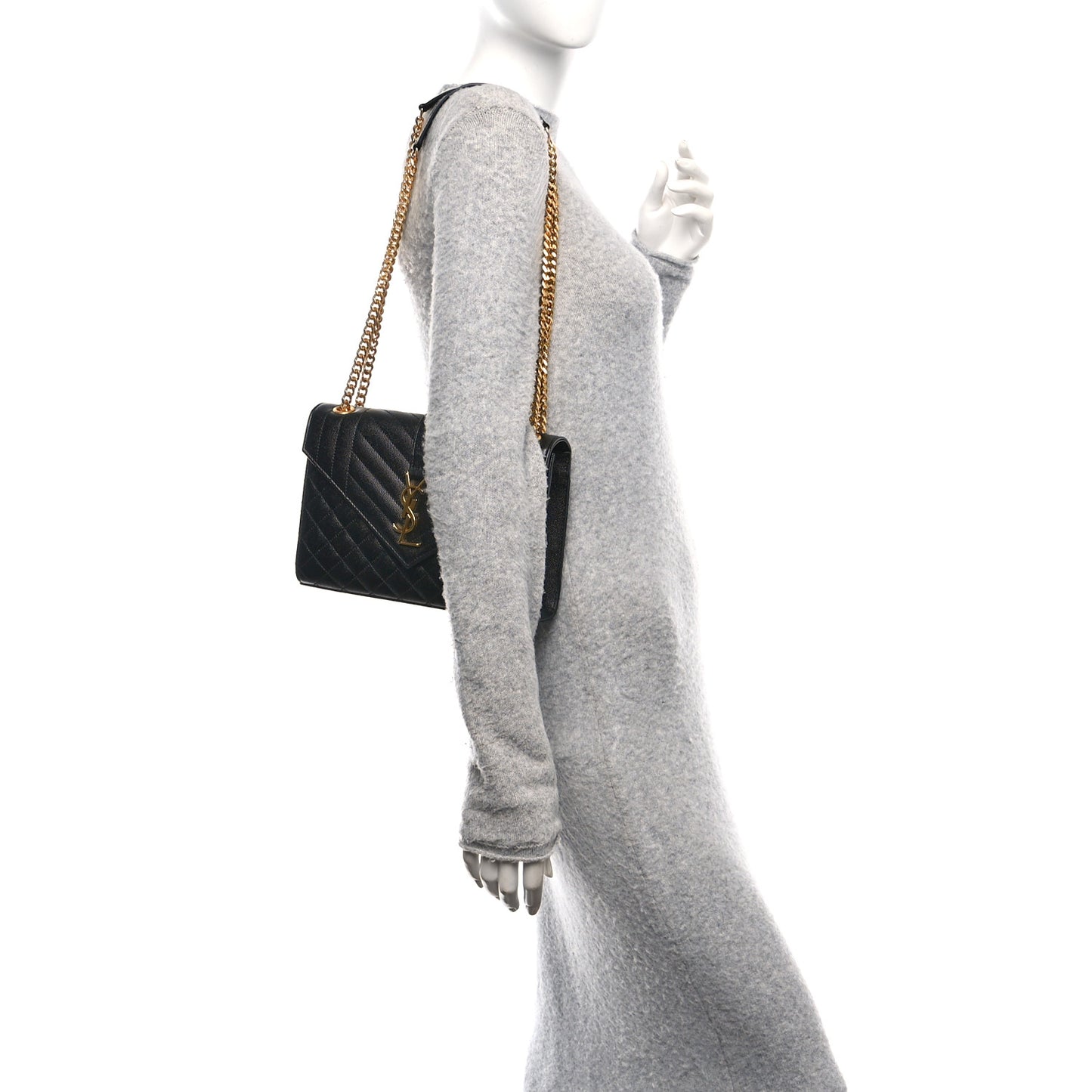 Grain De Poudre Textured Mixed Matelasse Triquilt Medium Monogram Satchel Black