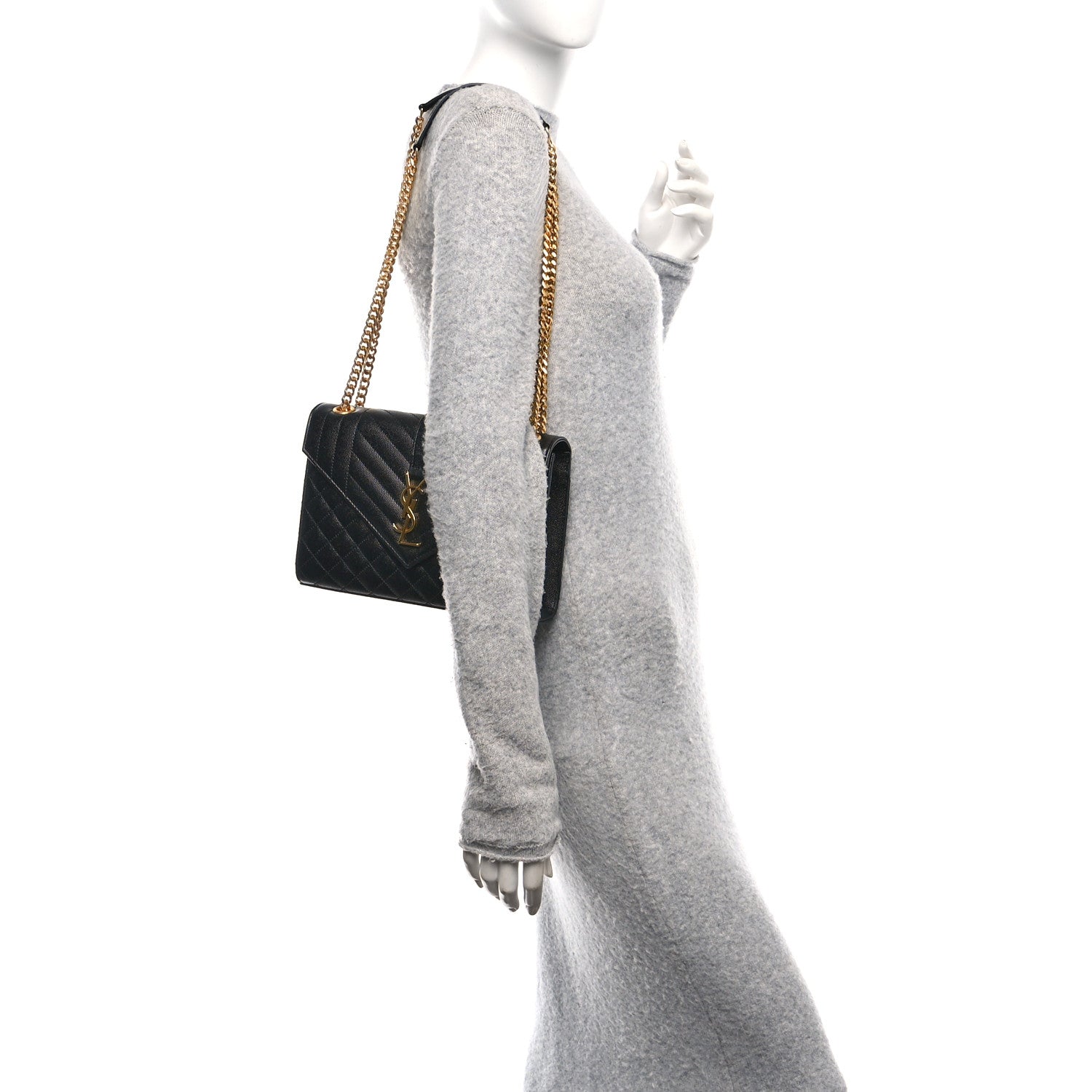 Saint Laurent Grain De Poudre Textured Mixed Matelasse Triquilt Medium Monogram Satchel Black 2 of 10