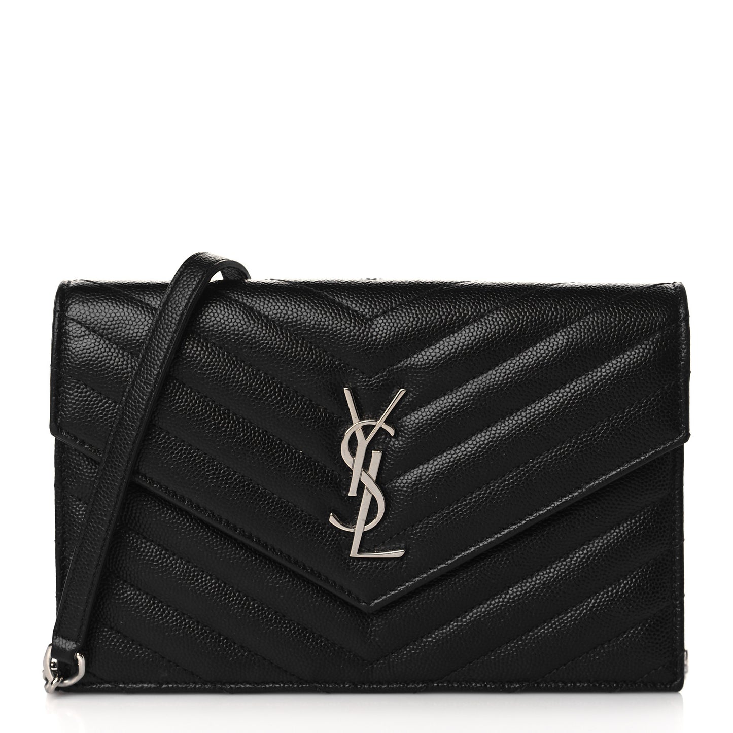Grain De Poudre Matelasse Chevron Monogram Envelope Chain Wallet Black