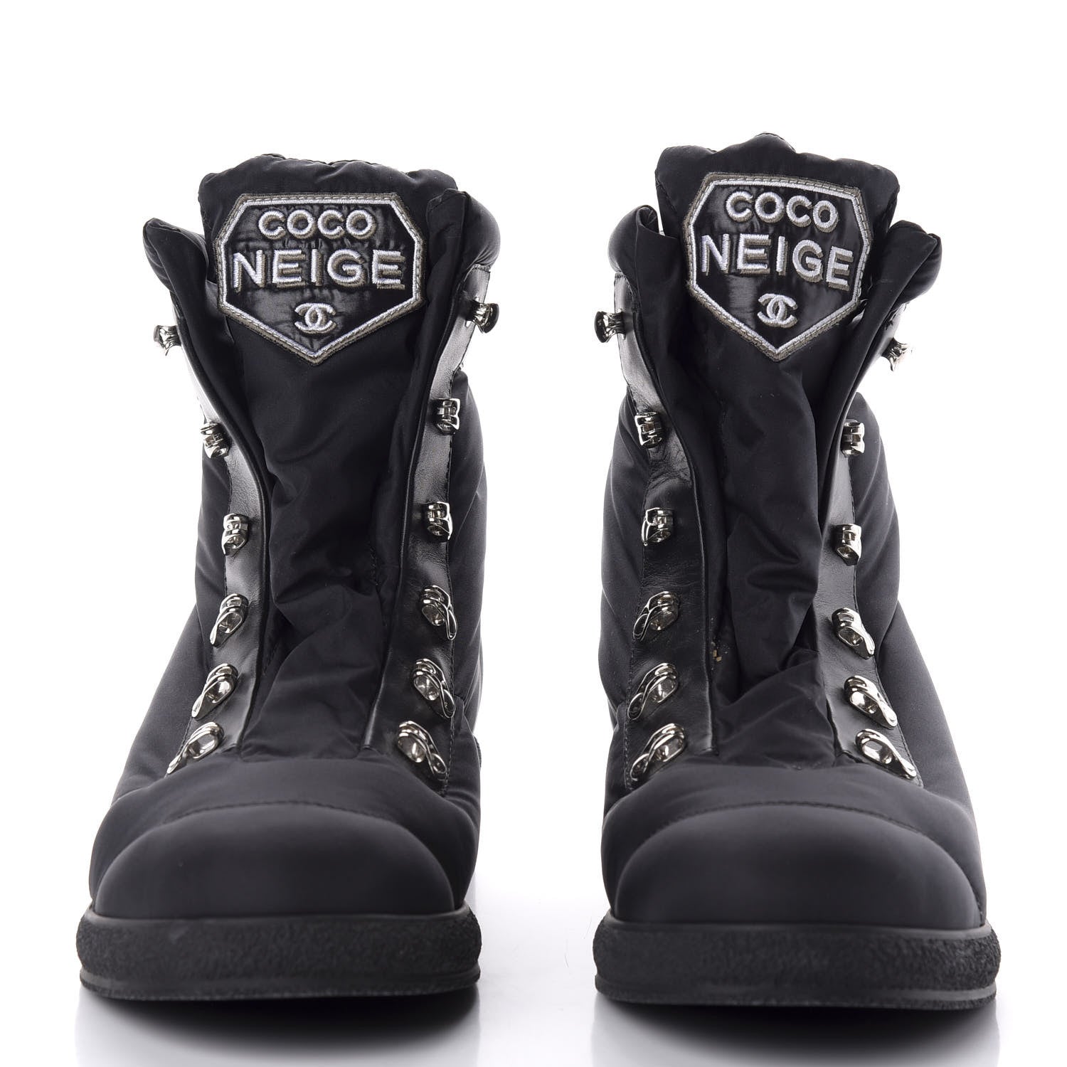 Chanel Nylon Calfskin Womens Coco Neige Short Boots 39.5 Black 2 of 11