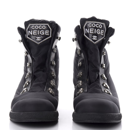 Chanel Nylon Calfskin Womens Coco Neige Short Boots 39.5 Black 2 of 11