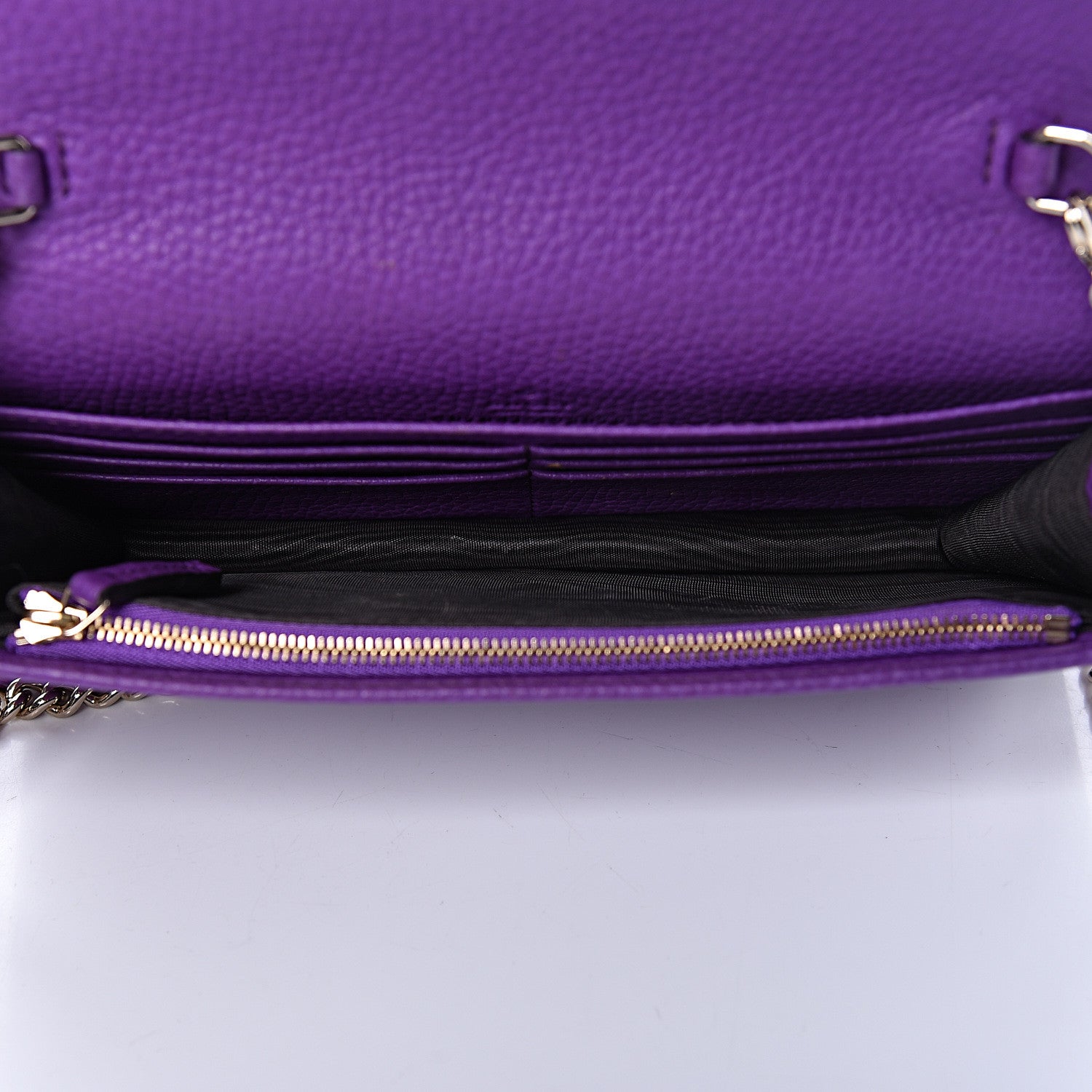 Gucci Pebbled Calfskin Soho Wallet on Chain Shine Purple 5 of 16