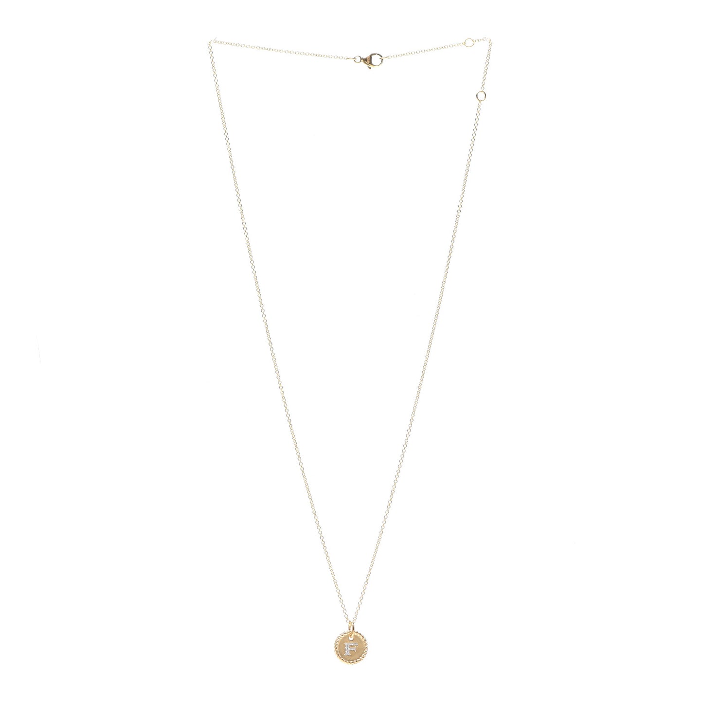 18K Yellow Gold Diamond Initial F Charm Necklace