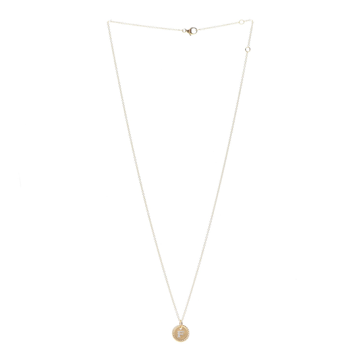 David Yurman 18K Yellow Gold Diamond Initial F Charm Necklace 3 of 5