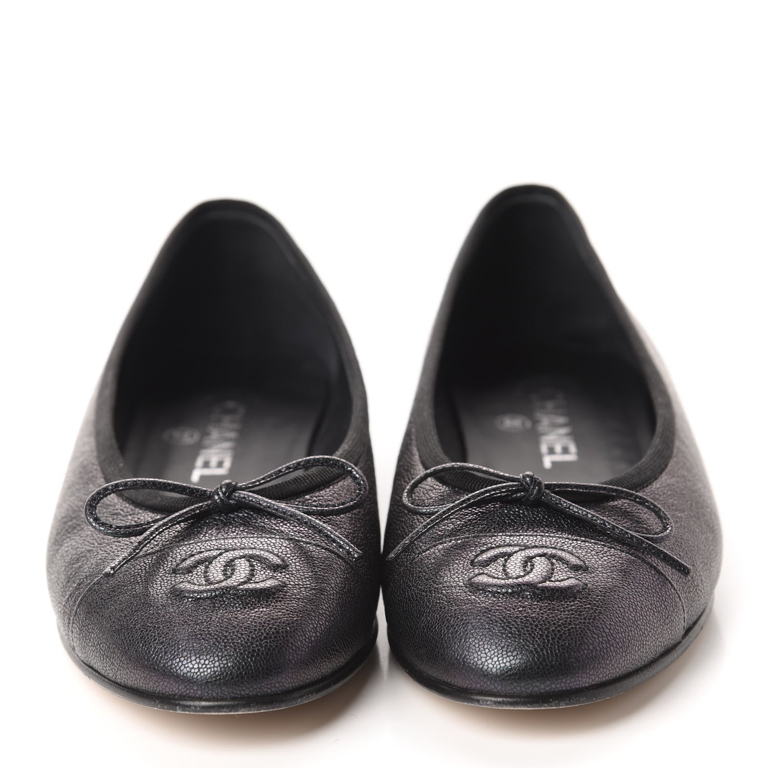 Chanel Caviar CC Cap Toe Ballerina Flats 38 Black 2 of 9