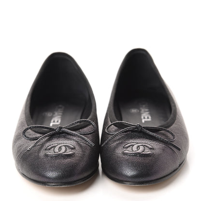 Chanel Caviar CC Cap Toe Ballerina Flats 38 Black 2 of 9
