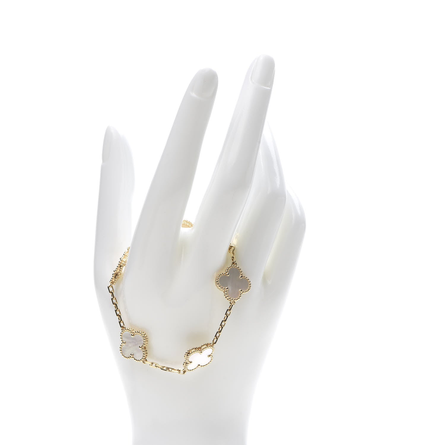 Van Cleef & Arpels 18K Yellow Gold Mother of Pearl 5 Motifs Vintage Alhambra Bracelet 2 of 7