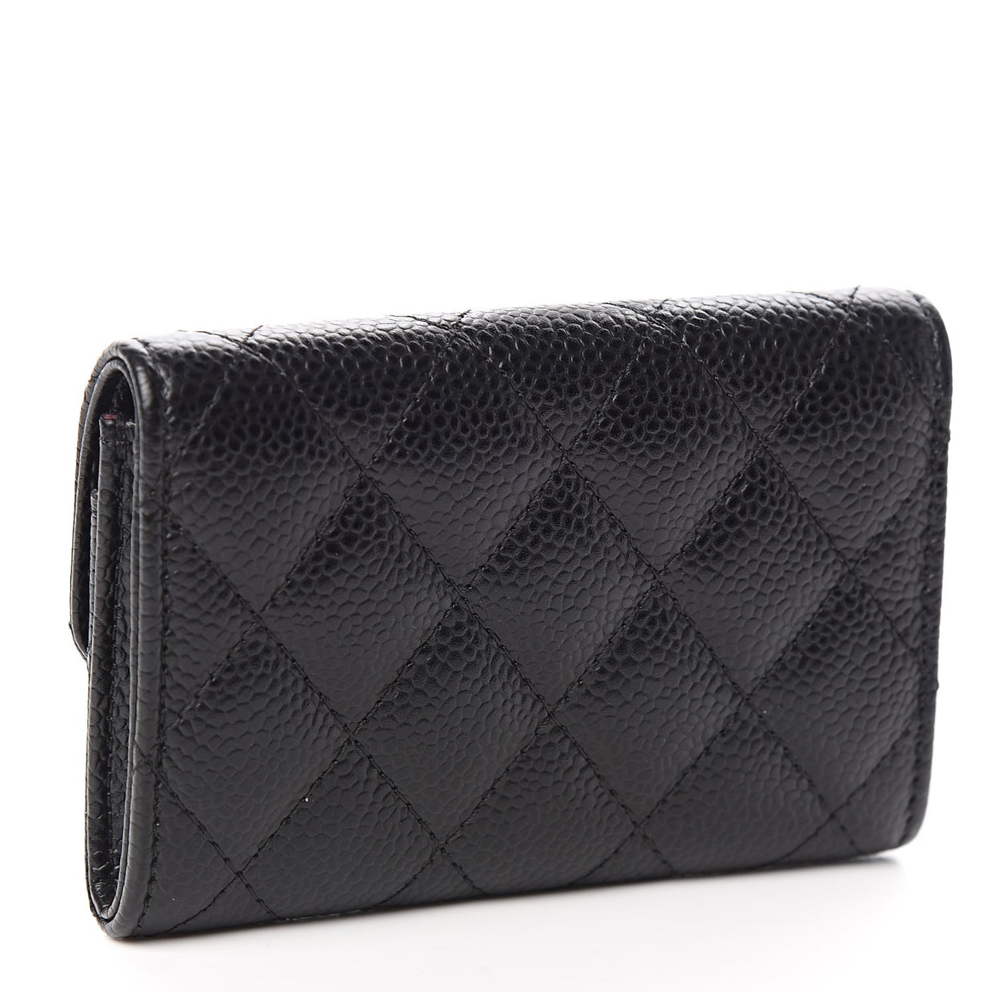 Caviar Quilted Flap Card Holder Black