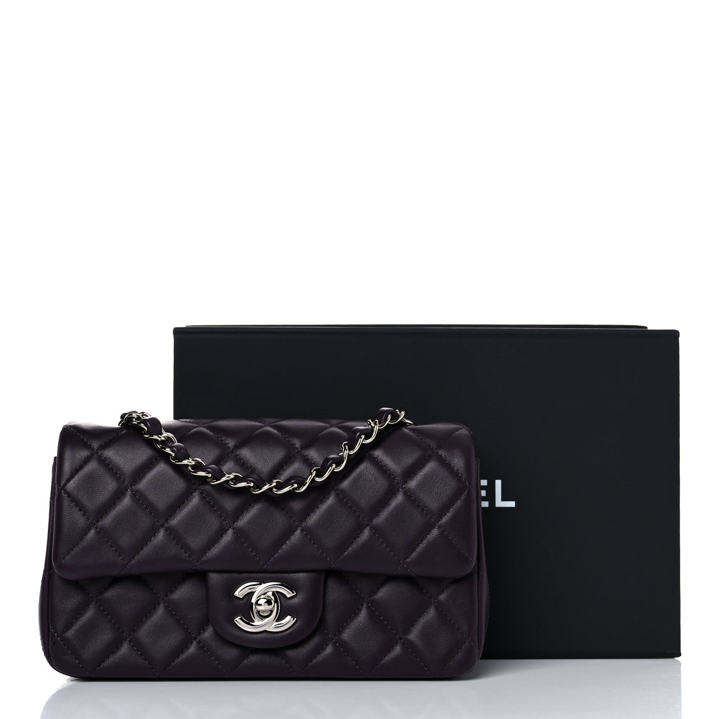 Lambskin Quilted Mini Rectangular Flap Dark Purple