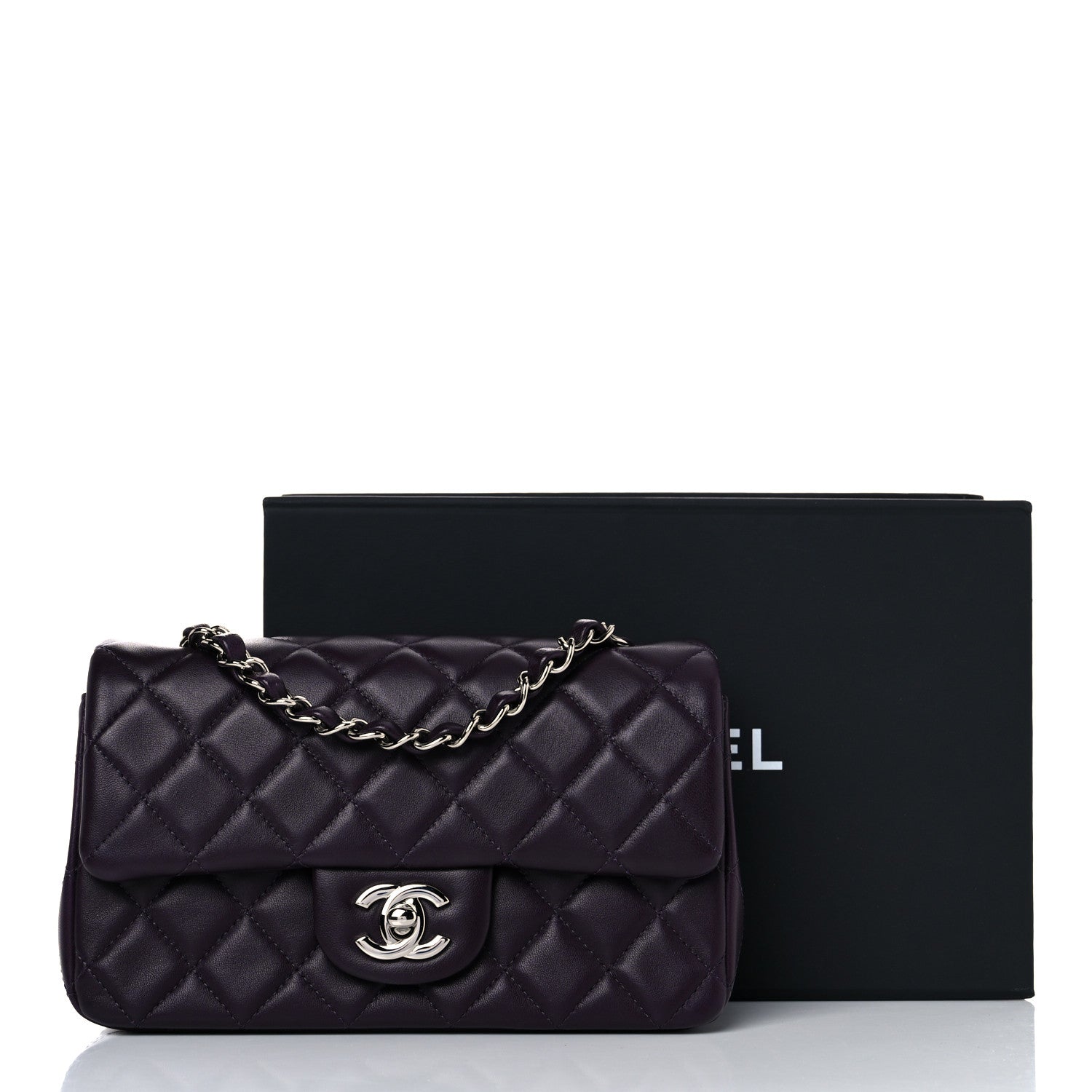 Chanel Lambskin Quilted Mini Rectangular Flap Dark Purple 13 of 13