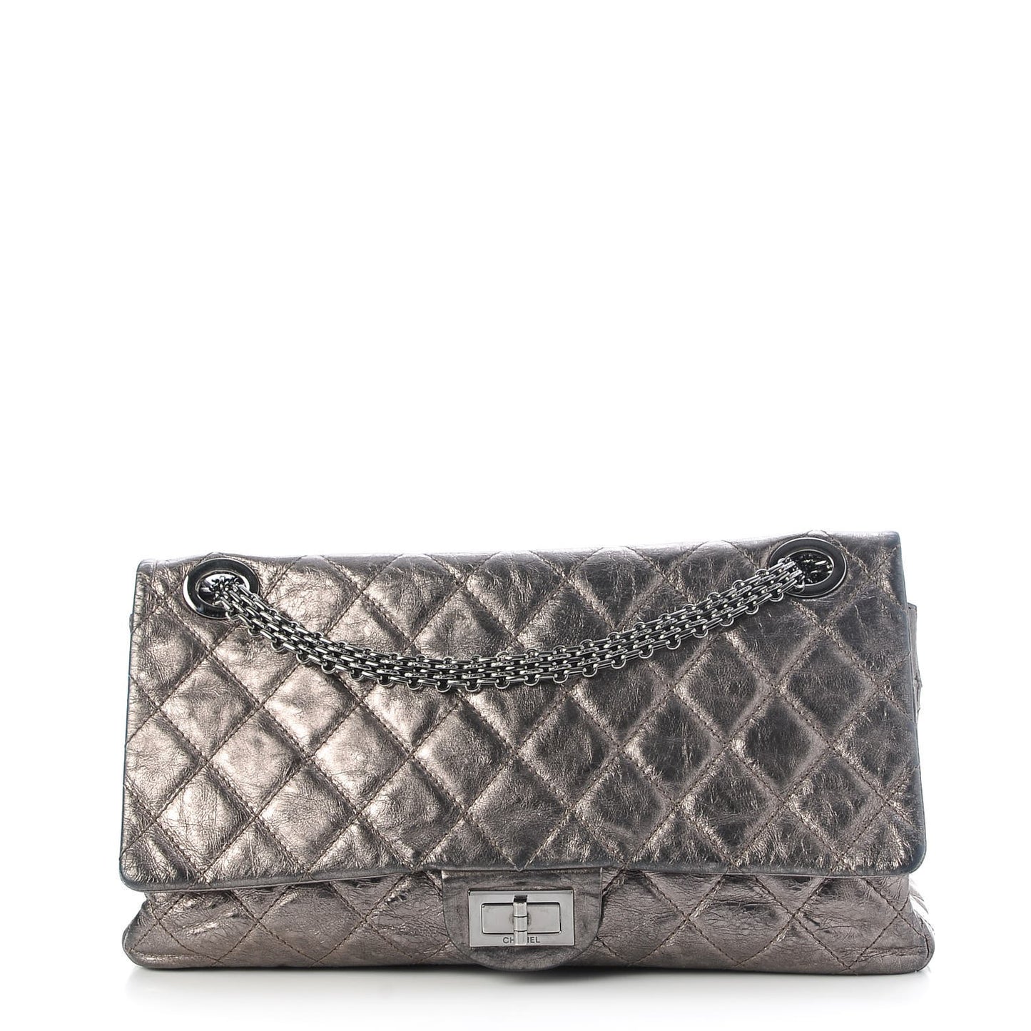 Metallic Aged Calfskin Quilted 2.55 Reissue 228 Flap Dark Silver