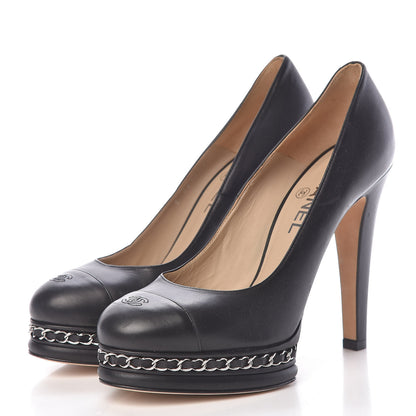 Chanel Lambskin CC Cap Toe Platform Chain Pumps 38.5 Black 3 of 14