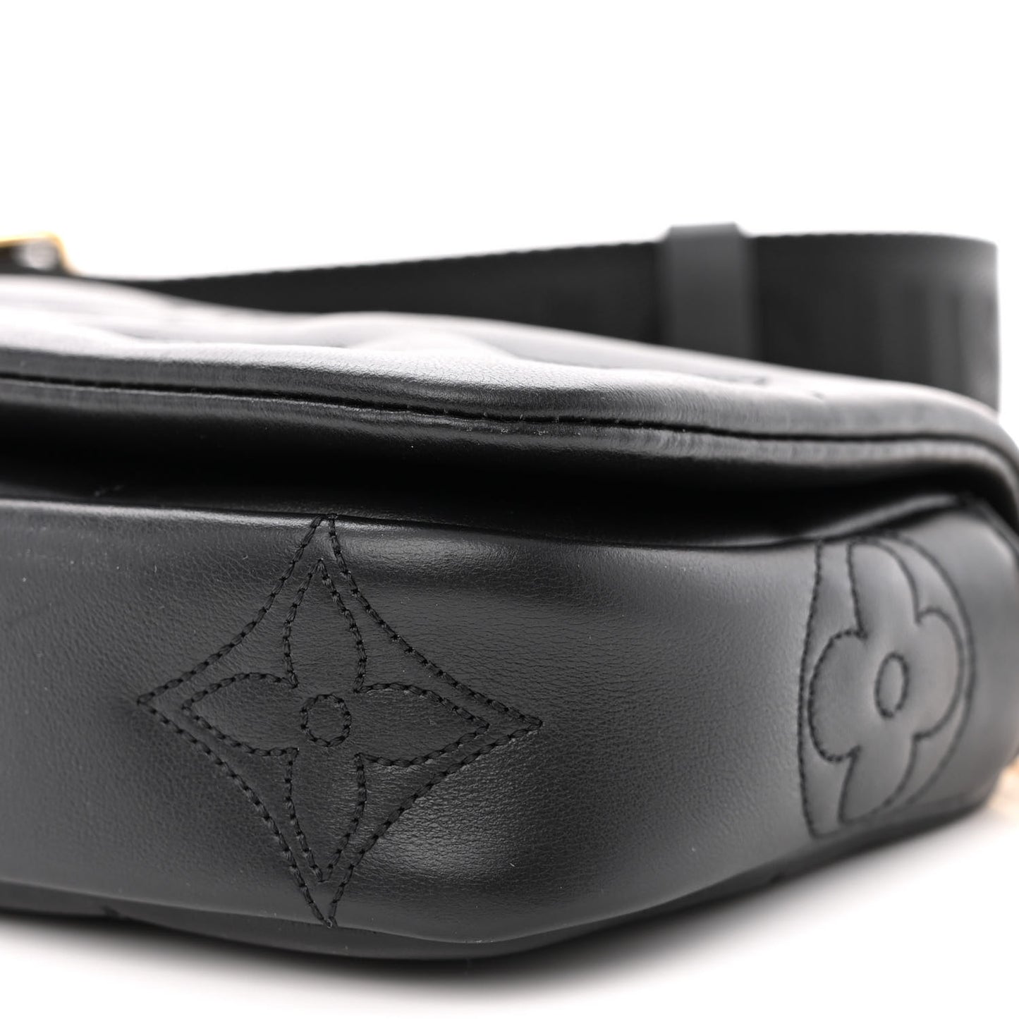 Calfskin Bubblegram Wallet On Strap Black