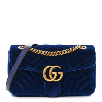Gucci Velvet Matelasse Small GG Marmont Shoulder Bag Cobalt Blue 1 of 14