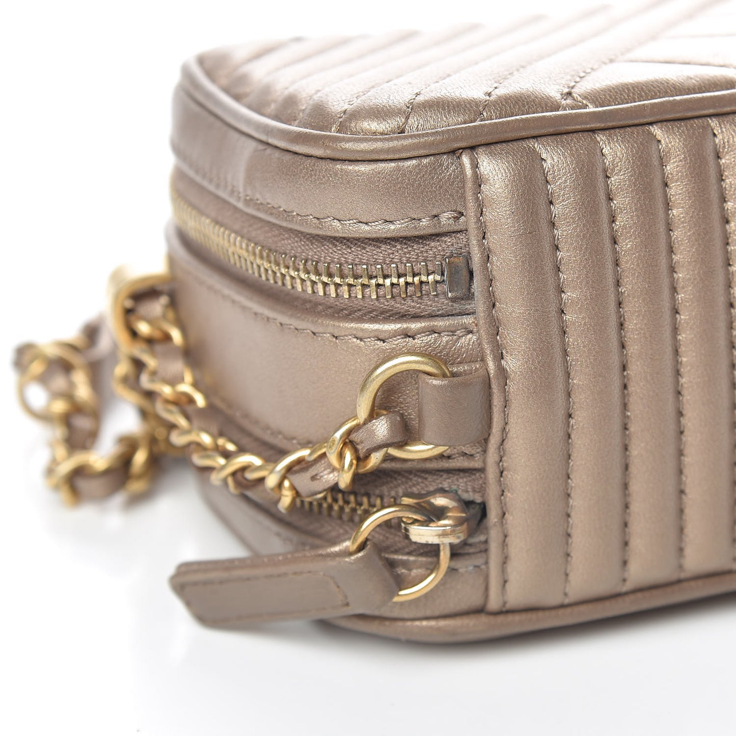 Metallic Lambskin Mini Coco Boy Camera Case Dark Gold