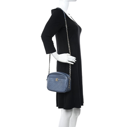 Chanel Metallic Goatskin Quilted Medium Casual Trip Camera Case Blue 2 of 11