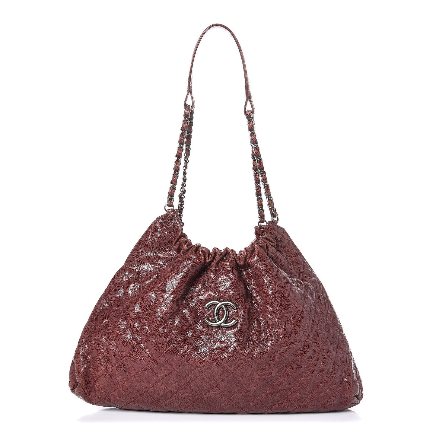 Caviar Quilted Medium Elastic Tote Bordeaux
