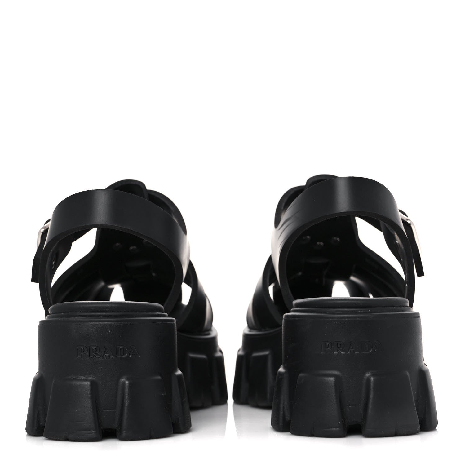 Prada Foam Rubber Triangle Logo Monolith 55mm Cage Sandals 38 Black 5 of 12
