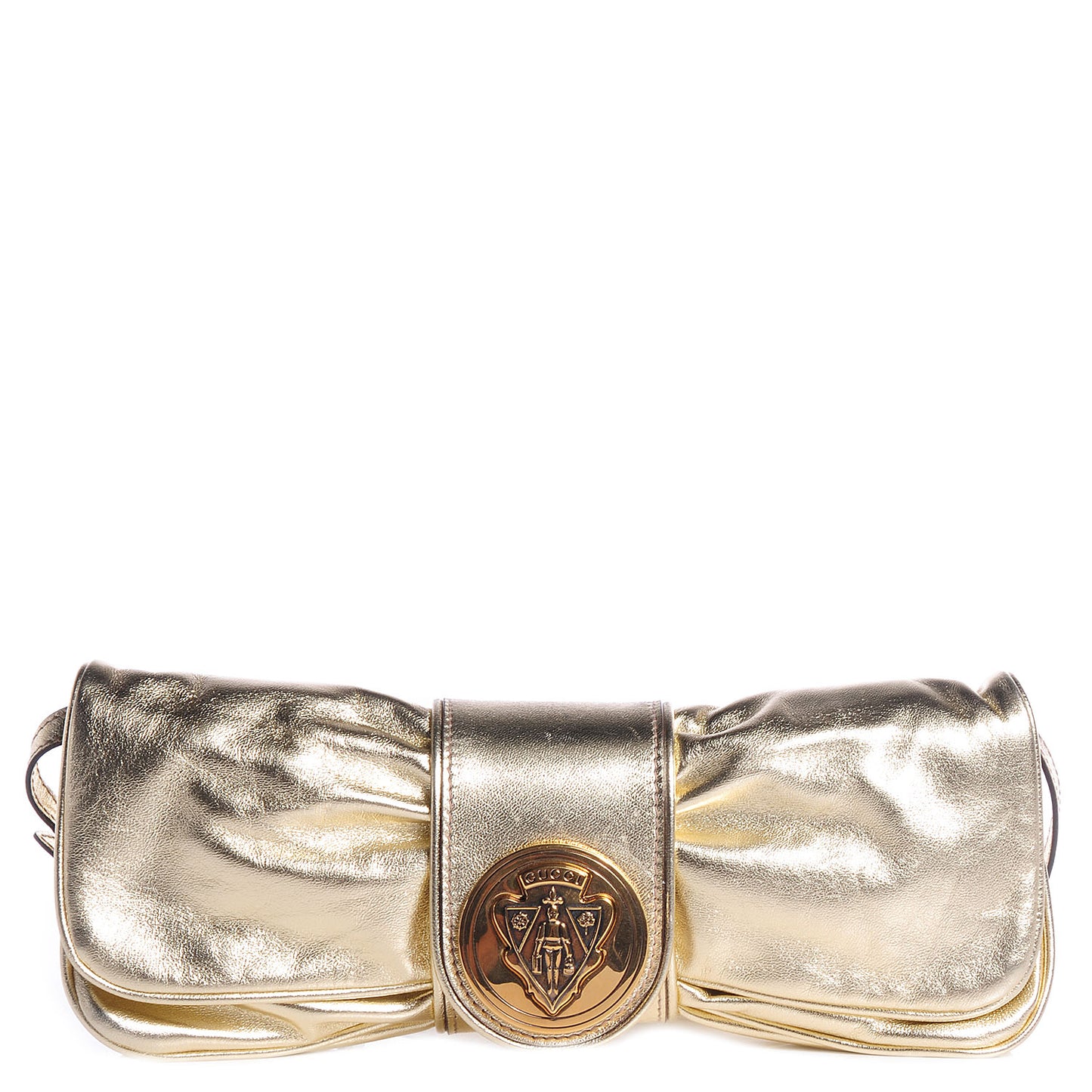 Leather Papillon Crest Evening Bag Metallic Gold