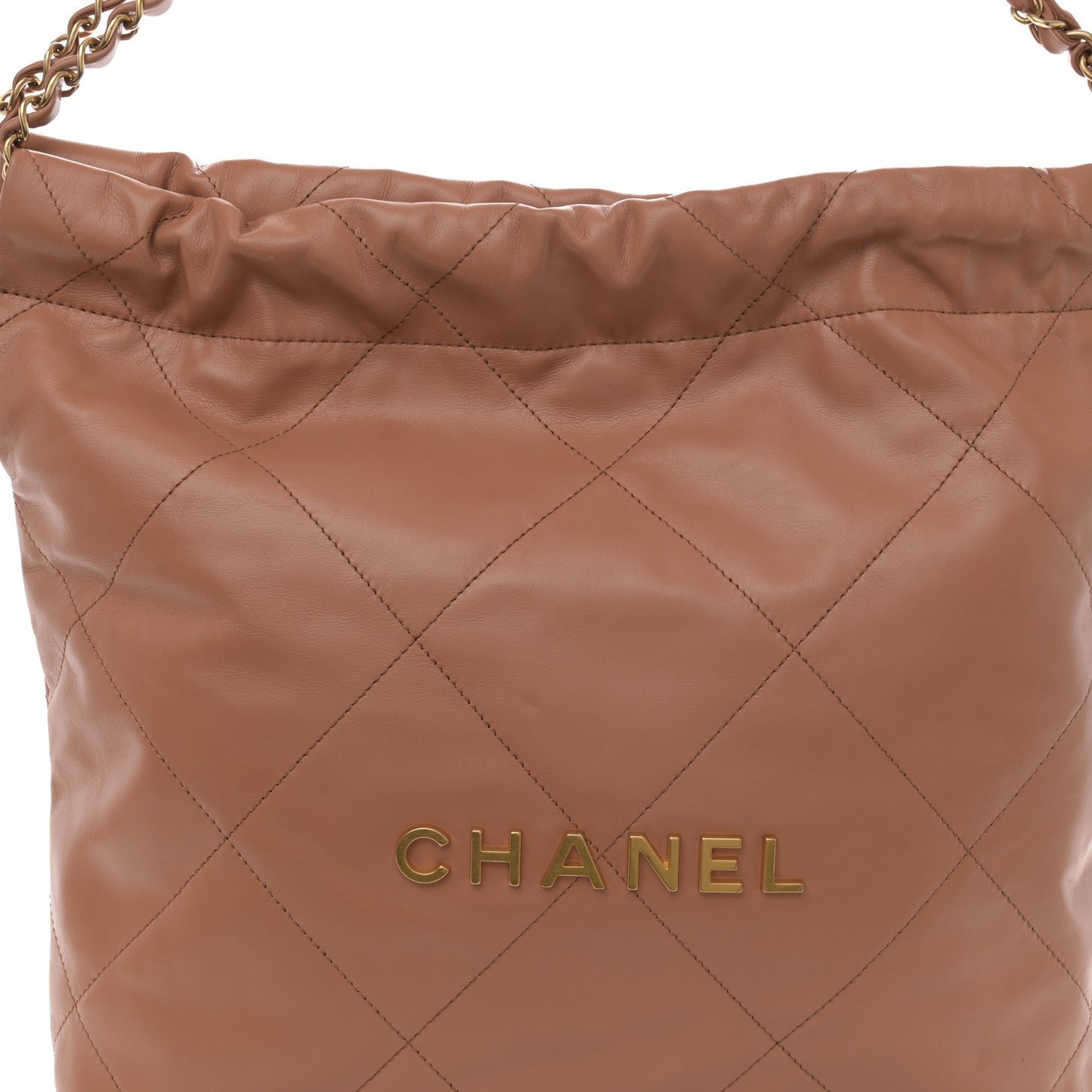 Shiny Calfskin Quilted Small Chanel 22 Camel