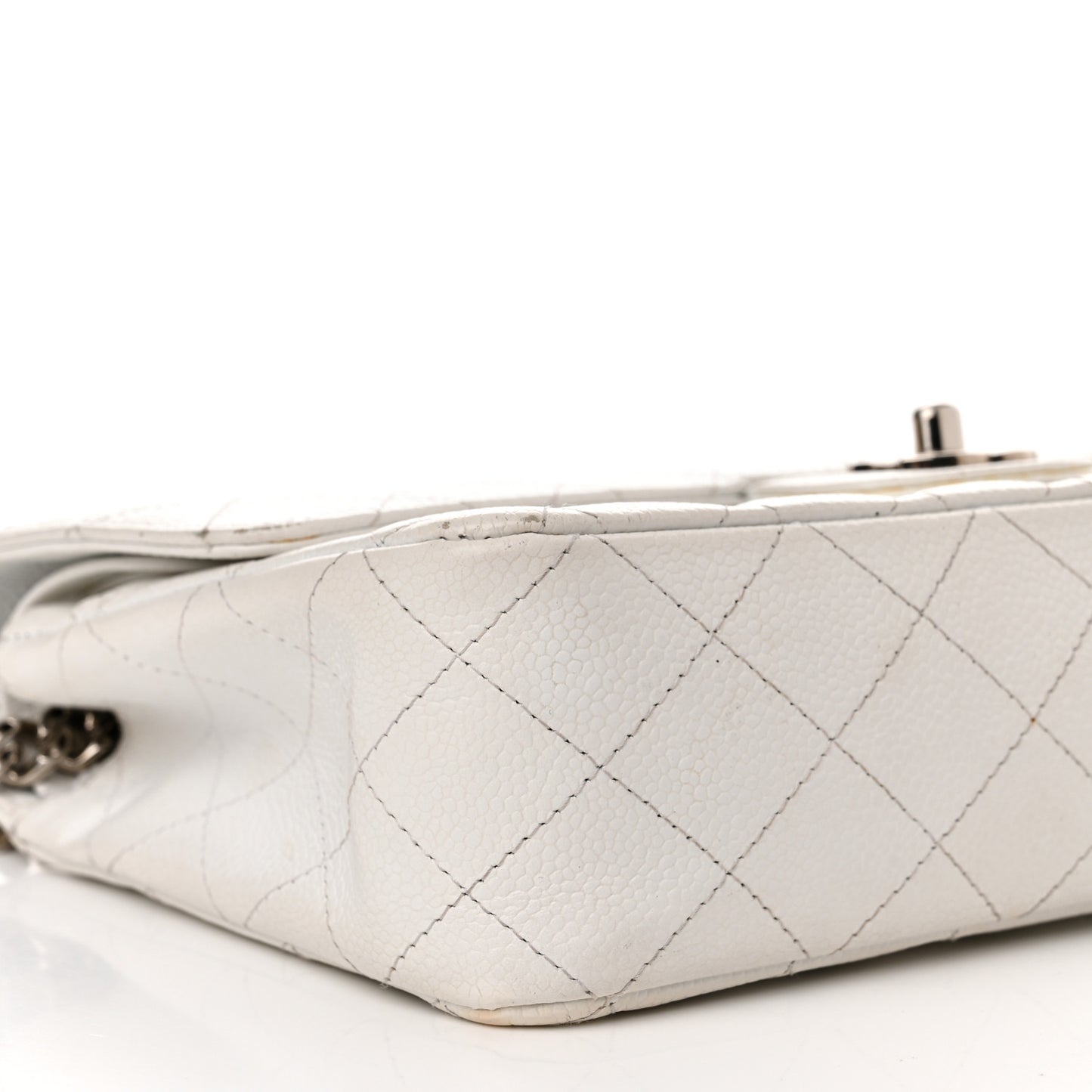 Caviar Quilted Medium Double Flap Bijoux Chain White