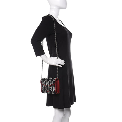 Gucci Tweed GG Monogram Mini Dionysus Chain Wallet Black White Romantic Cherry 2 of 10