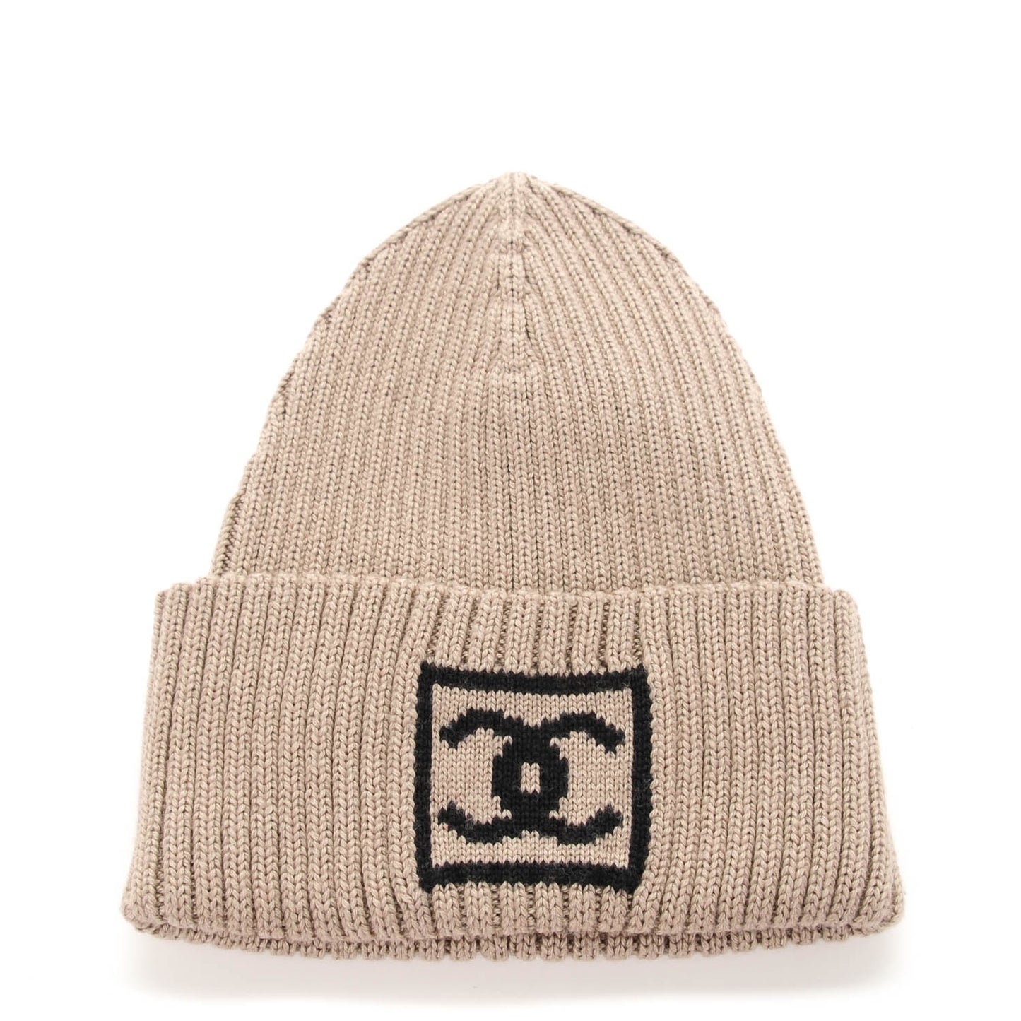 Merino Wool Silk Cashmere CC Beanie Hat Taupe
