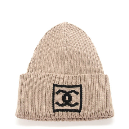 Chanel Merino Wool Silk Cashmere CC Beanie Hat Taupe 1 of 6