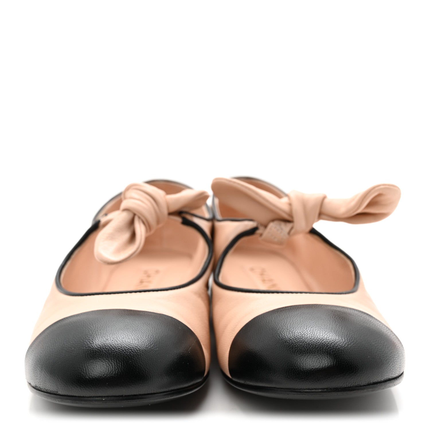 Chanel Lambskin Bow Mary Jane Flats 37 Beige Black 2 of 9