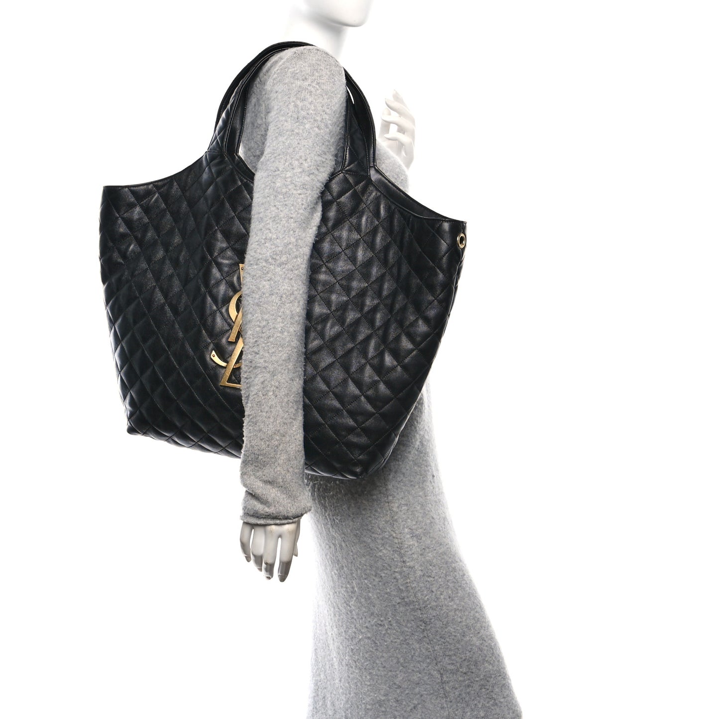 Lambskin Quilted Maxi Icare Shopping Tote Black