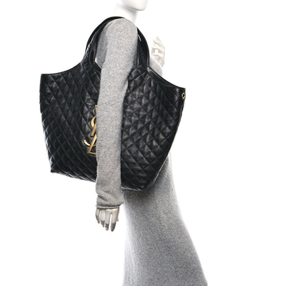 Saint Laurent Lambskin Quilted Maxi Icare Shopping Tote Black 2 of 11