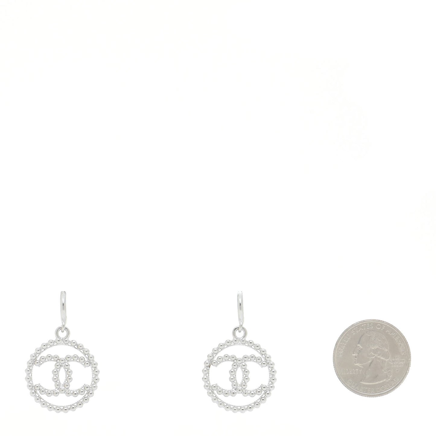 Metal Bead Round CC Drop Earrings Silver