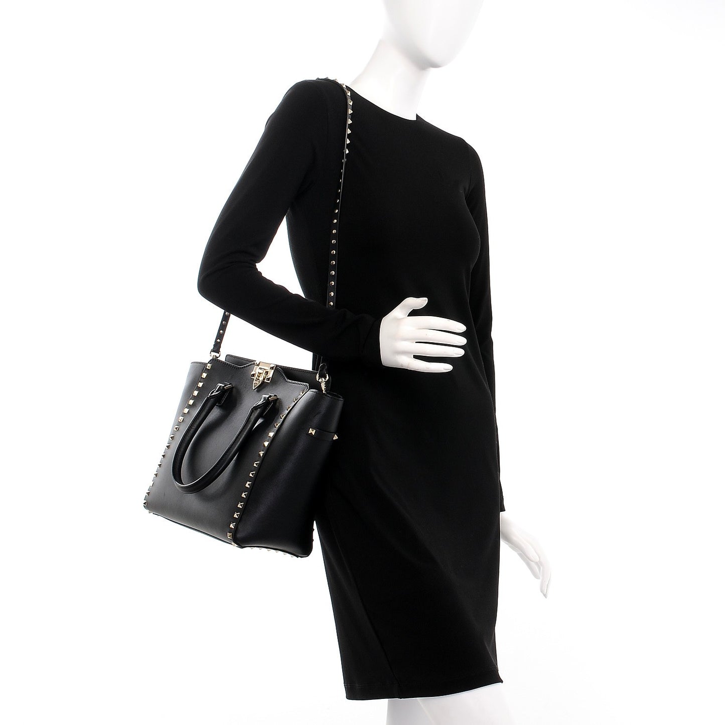 Vitello Rockstud Double Handle Tote Black