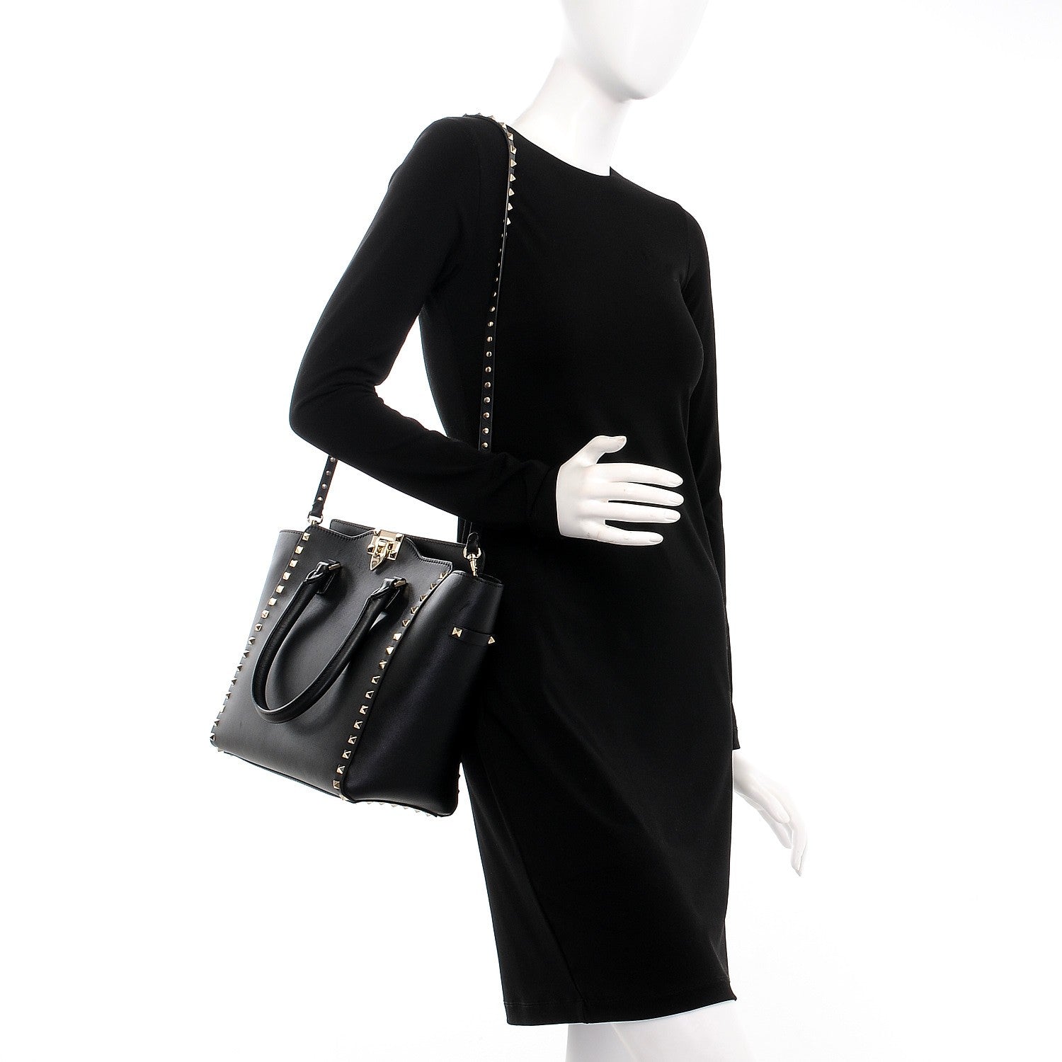 Valentino Garavani Vitello Rockstud Double Handle Tote Black 2 of 10