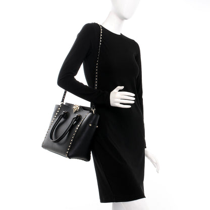 Valentino Garavani Vitello Rockstud Double Handle Tote Black 2 of 10