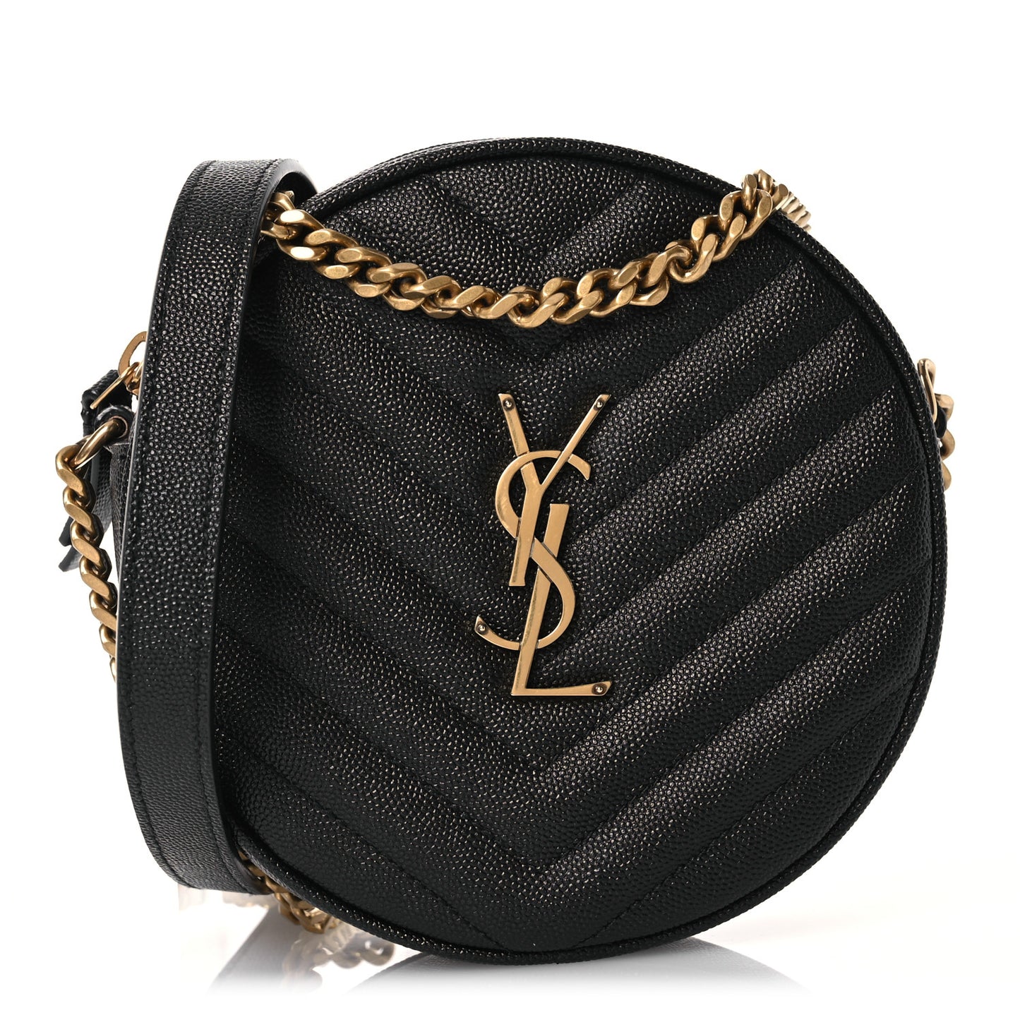 Grain De Poudre Matelasse Chevron Quilted Round Vinyle Camera Bag Black