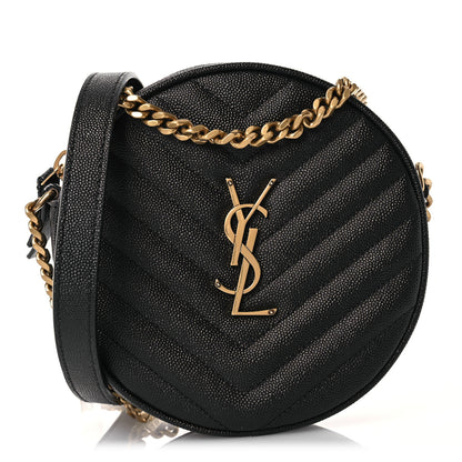 Saint Laurent Grain De Poudre Matelasse Chevron Quilted Round Vinyle Camera Bag Black 1 of 11