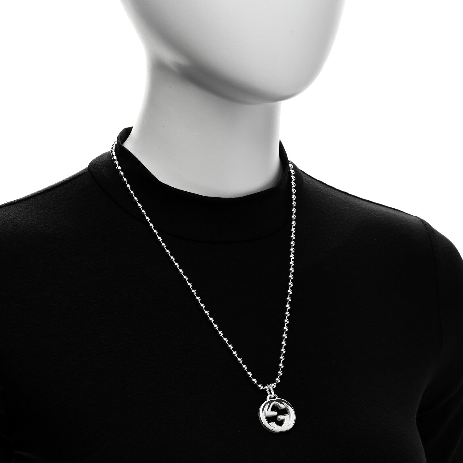 Gucci Sterling Silver Interlocking GG Pendant Beaded Necklace 2 of 6