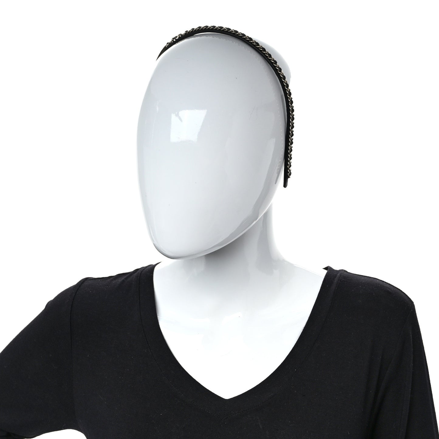 Metal Lambskin Chain CC Headband Black Gold