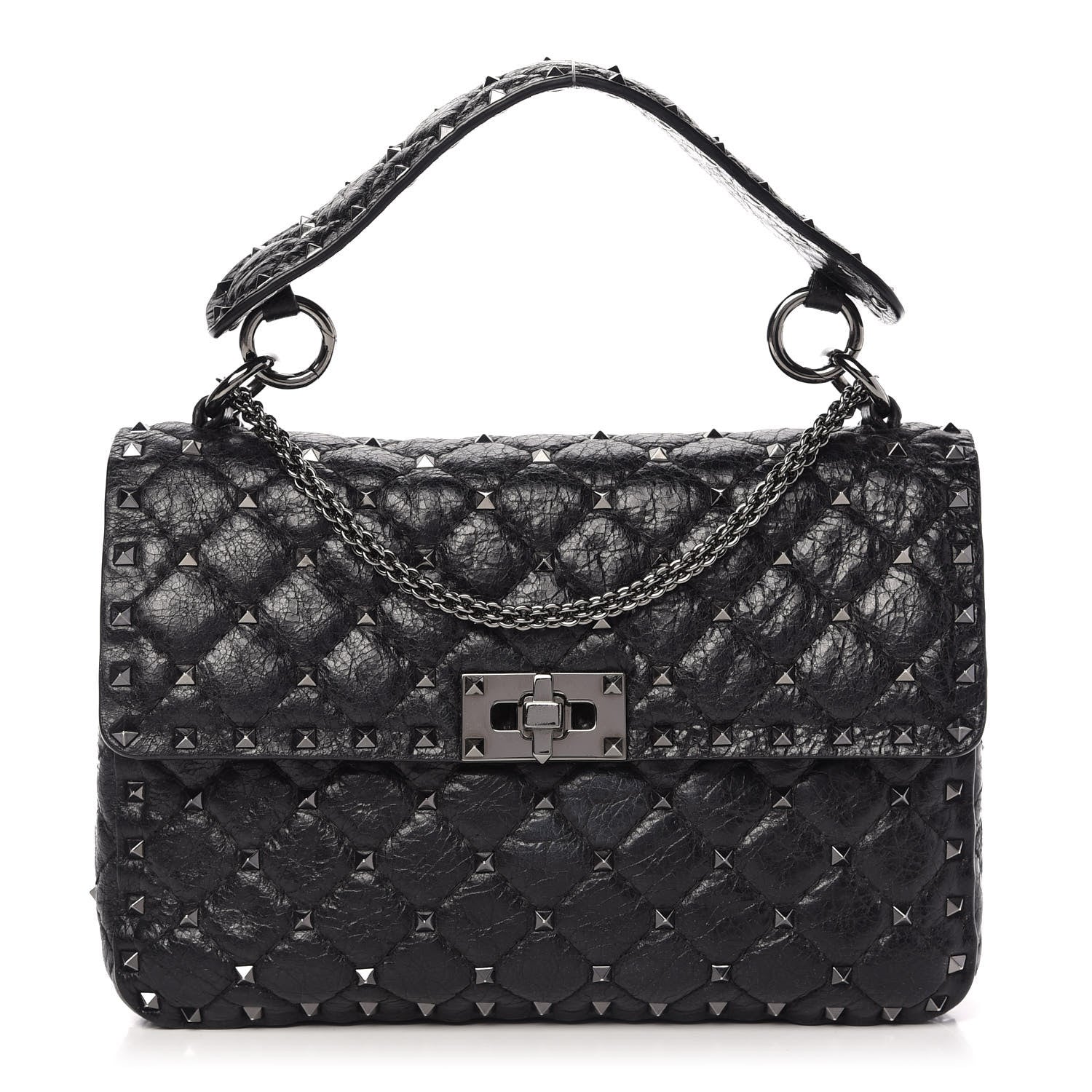 Valentino Garavani Craquele Nappa Medium Rockstud Spike Shoulder Bag Black 1 of 9