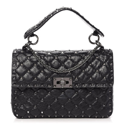 Valentino Garavani Craquele Nappa Medium Rockstud Spike Shoulder Bag Black 1 of 9