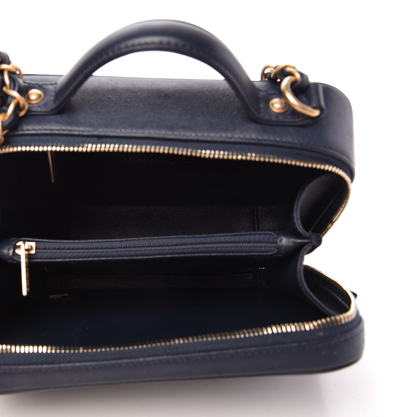 Caviar Quilted Medium CC Filigree Vanity Case Navy