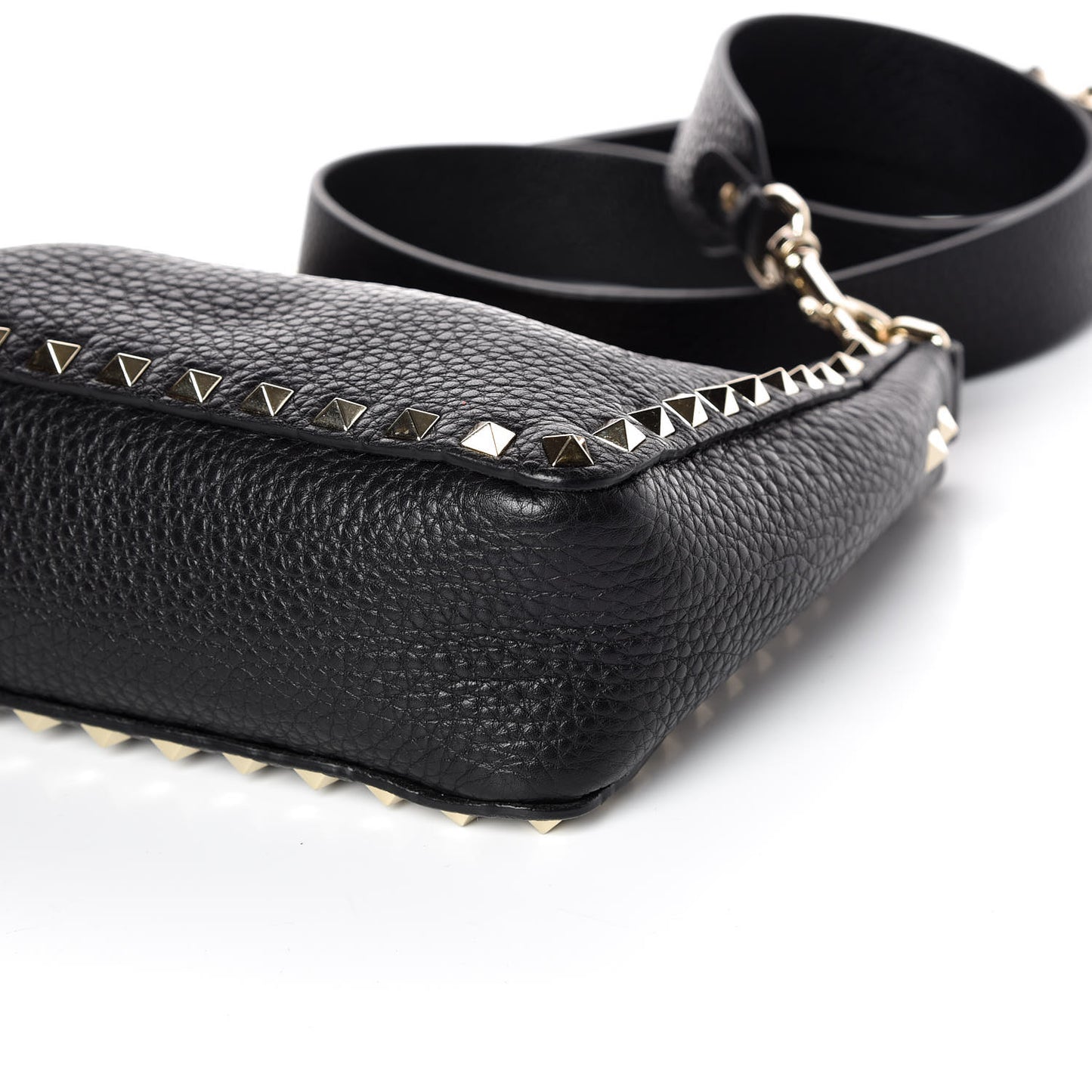 Pebbled Calfskin Mini Rockstud Flip-Lock Messenger Bag Black