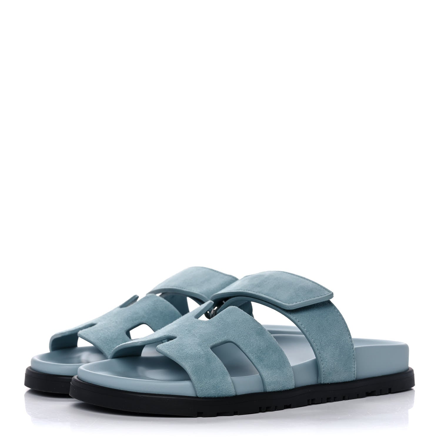 Hermes Suede Goatskin Womens Chypre Sandals 36.5 Vert d'eau 3 of 8