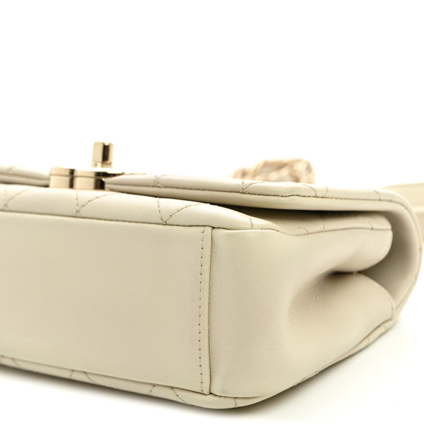 Lambskin Quilted Medium Twist Chain Flap Light Beige