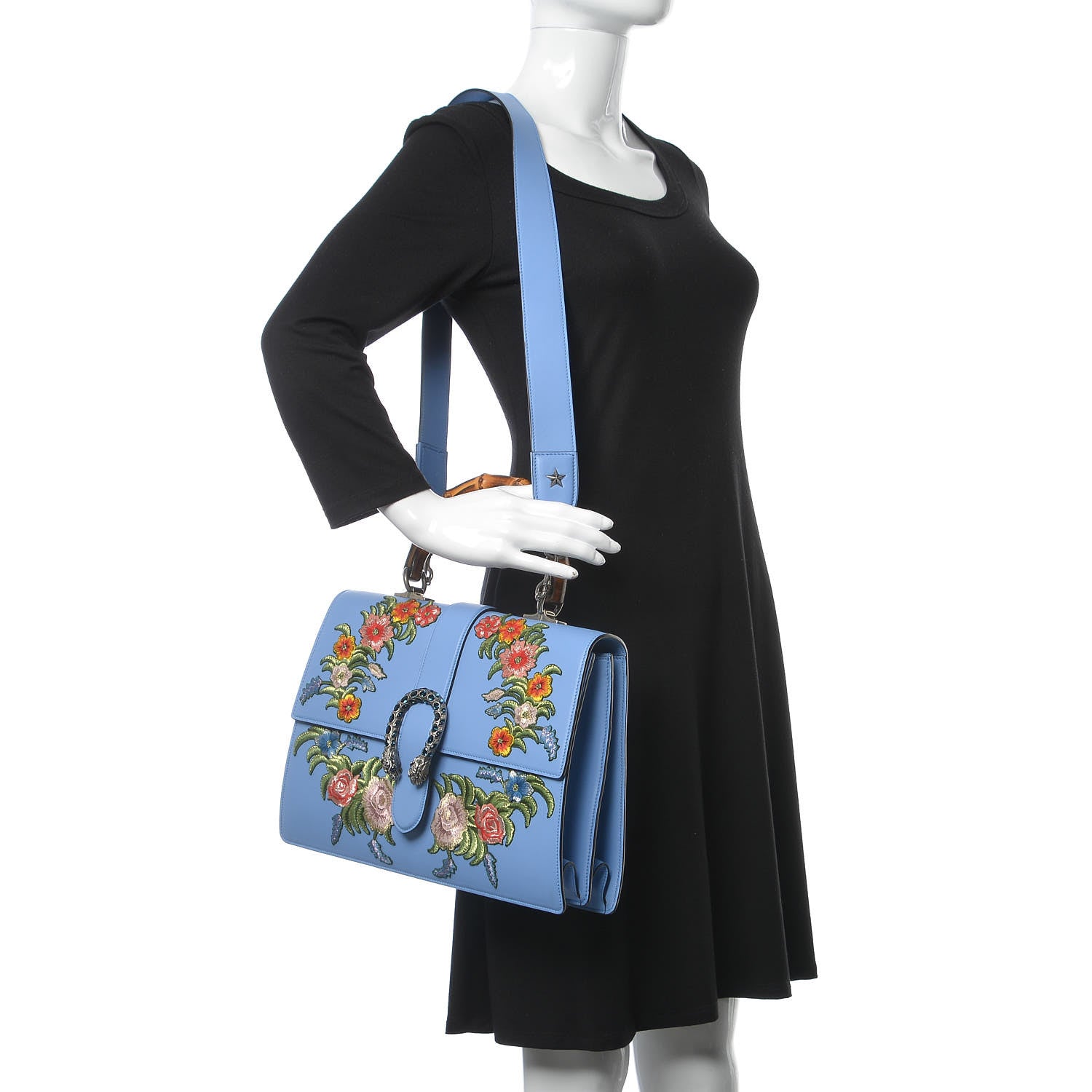 Gucci Moon Calfskin Crystal Web Embroidered Large Dionysus Bamboo Top Handle Bag Clear Sky Blue Multicolor 3 of 9