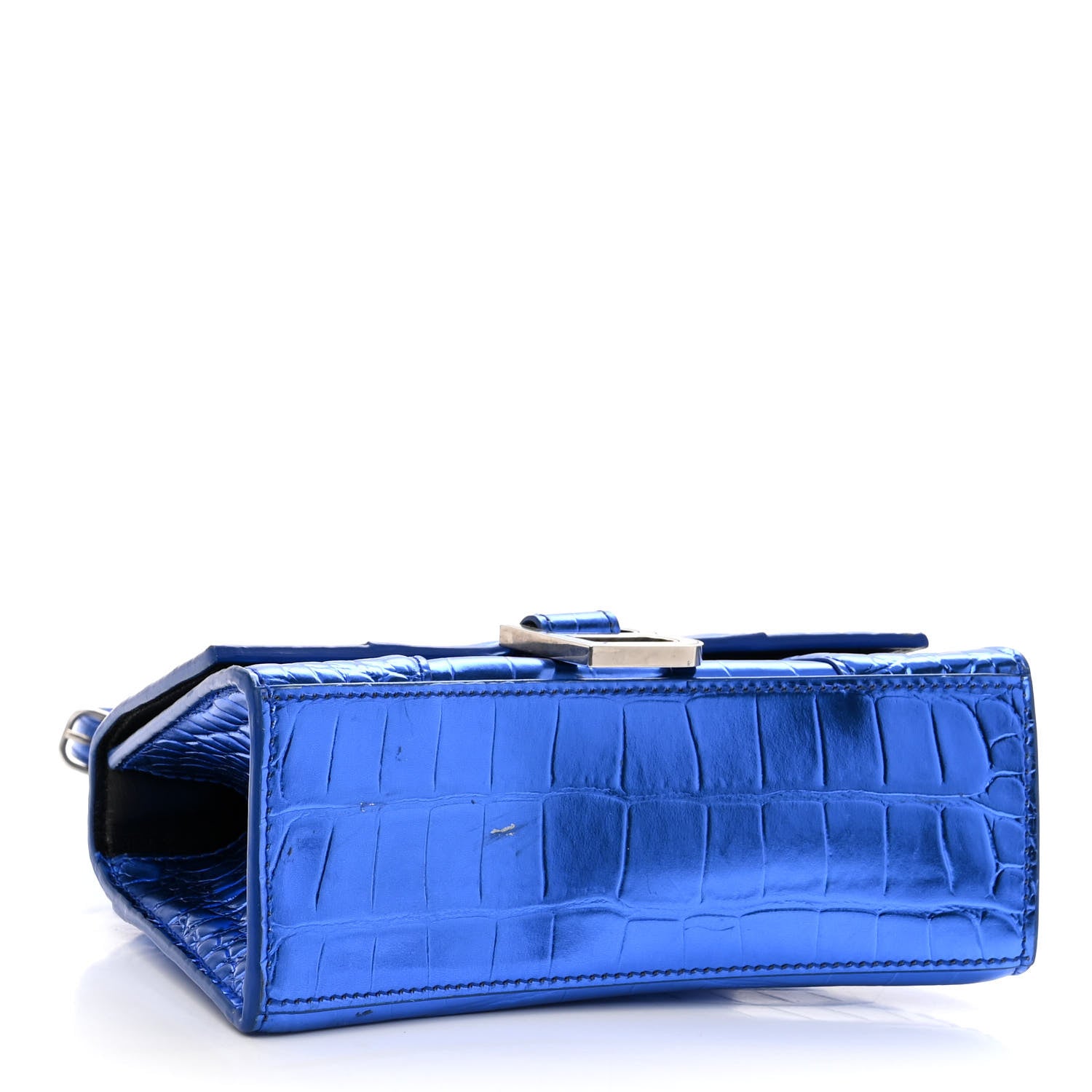 Balenciaga Metallic Shiny Calfskin Crocodile Embossed Hourglass Top Handle Bag XS Royal Blue 4 of 10
